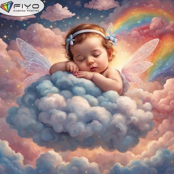 FIYO DIY 5D Cloud Baby Diamond Painting Full Drill with Number Kits Home and Kitchen Fashion Mosaic Diamond Painting Canvas Wall Decoration Gift Craf