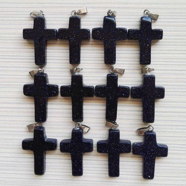 18mm*25mm Blue Sand Agate Natural Stone Charms Cross Pendant for Jewelry Making