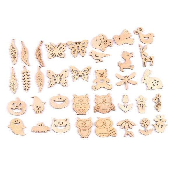 25Pcs Vintage Flowers-owls-leaves DIY Wooden Ornaments Scrapbook Craft Unfinished Natural Wood Slices For Home Decor m2731