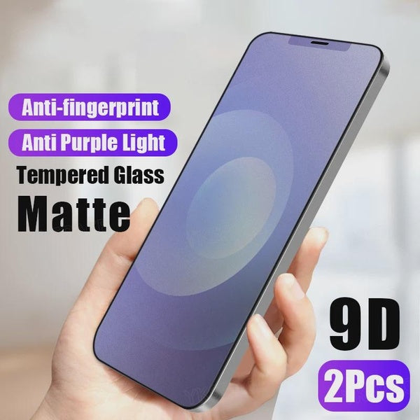 2Pcs Anti Blue Ray Fingerprint Matte 9H Tempered Glass for iPhone 16 15 14 13 12 11 Pro Max Screen Protector