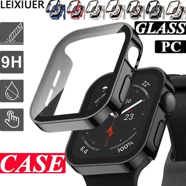 LEIXIUER Verre trempé Placage PC Case pour Apple Watch Ultra 49mm 8 7 40mm 41mm 44mm 45mm pour iWatch 4 5 SE 6 film avec PC Screen Protector Accessoi