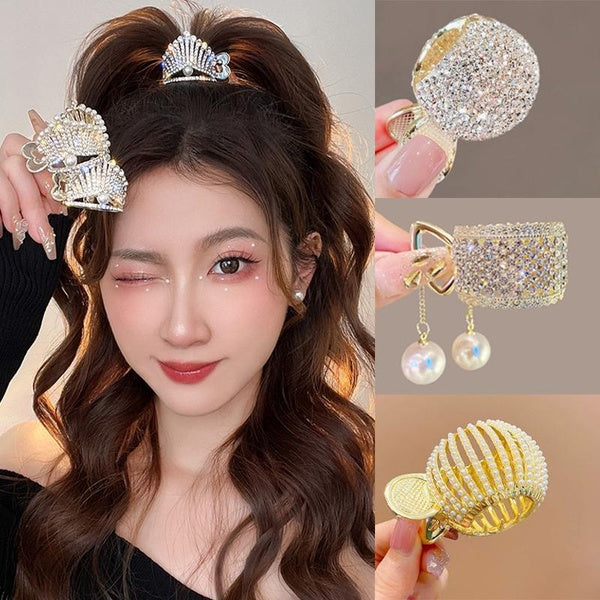 Haute queue de cheval artefact pompon clouté de diamants perle pince à tête sphérique fixe queue de cheval boucle épingle à cheveux tête arrière grif