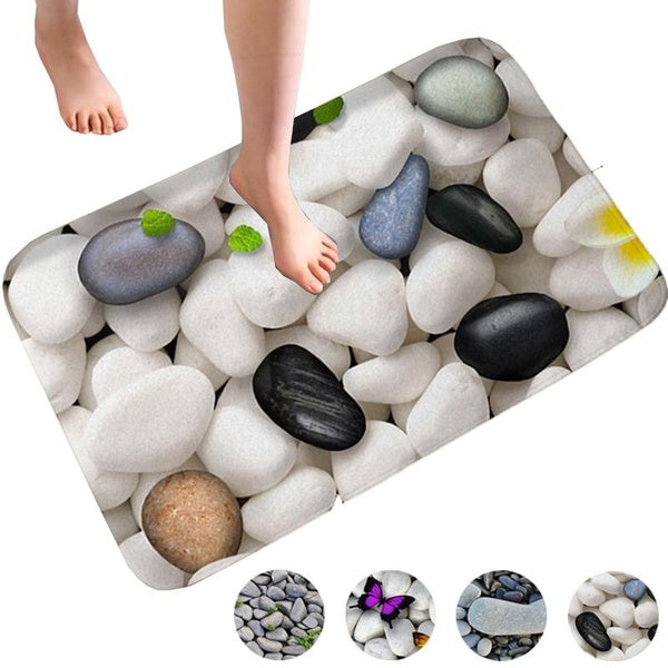 Butterfly Stone Print Memory Foam Bathroom Carpet And Door Mat Non-Slip Absorbent Super Bath Mats Comfortable Flannel Bathroom Carpet Bed Rug Machine