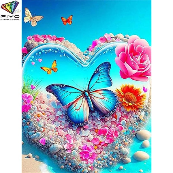 FIYO Love and Butterflies DIY 5D Diamond Painting Full Drill with Number Kits Home and Kitchen Fashion Mosaic Diamond Painting Canvas Wall Decoration