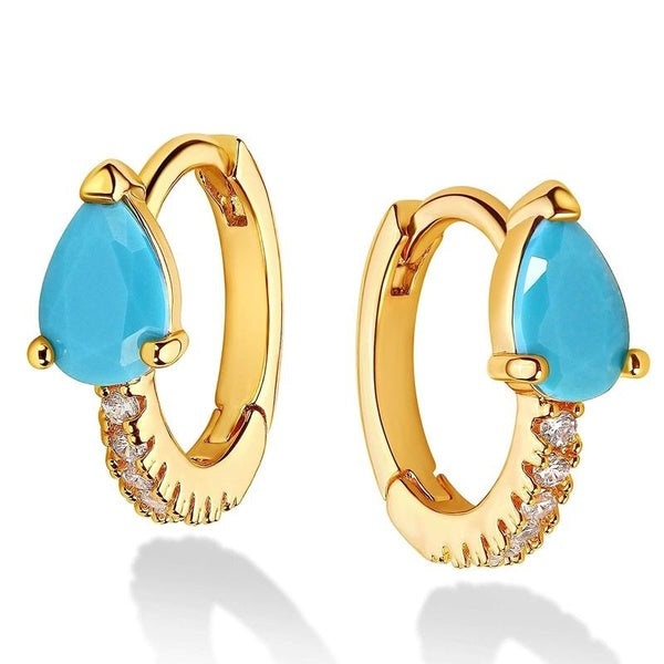 1 Pair Gold Plated Teardrop Turquoise Hoop Earrings for Women Daily Casual Fashion Accessories Matron Inn