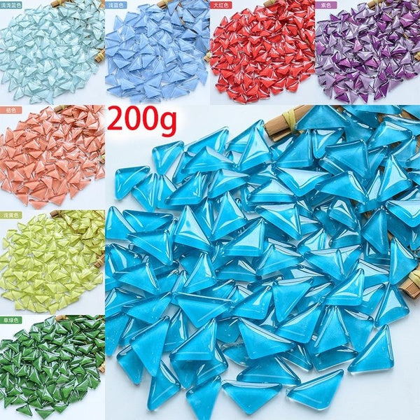 200g Irregular Triangle Shape Mosaic Tiles Stained Glass Mosaic Stones Mixed Color DIY Coaster Mosaic Puzzle Art Wall Decoration Material