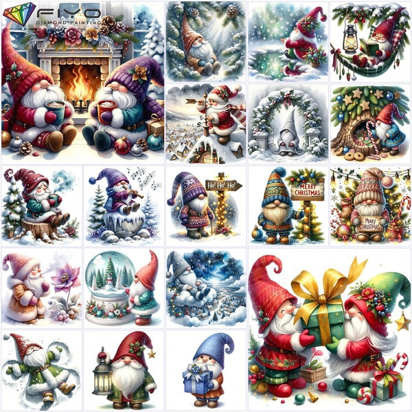 FIYO Christmas Gnome and Animals DIY 5D Diamond Painting Full Drill with Number Kits Home and Kitchen Fashion Mosaic Diamond Painting Canvas Wall Dec