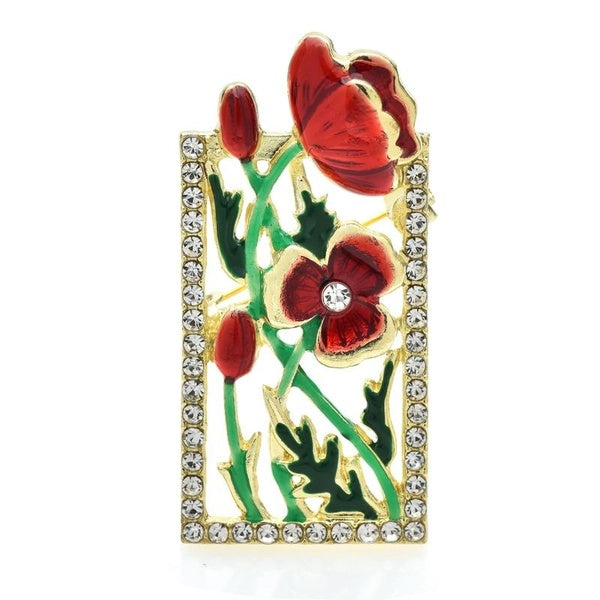 Beautiful Flowers Brooches For Women Red Enamel Frame Design Plants Party Office Brooch Pin Gifts