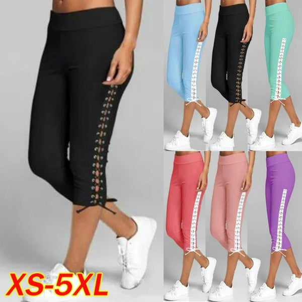 Women's Fashion Slim Sweatpants Casual Yoga Pants Bandage Cropped Pants XS-5XL