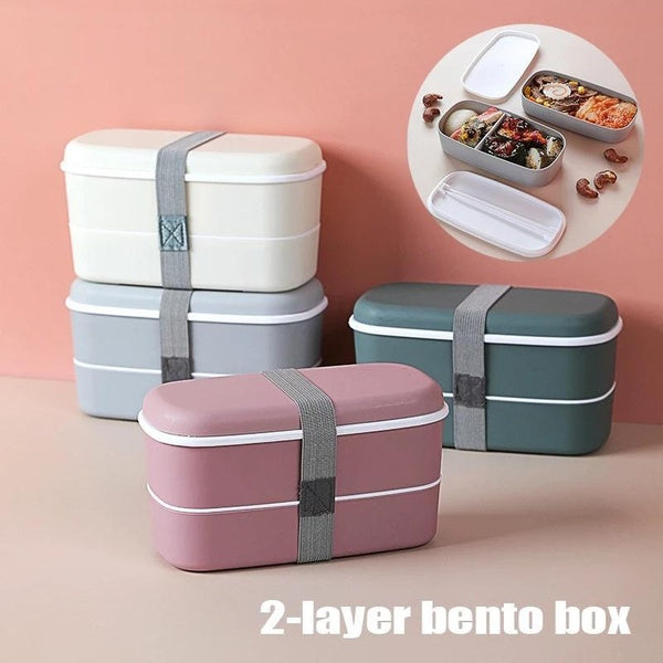1 PC Simple Japanese Style Two-layer Lunch Box Office Worker Student Portable Outdoor Leak-proof Food Container Kitchen Accessories Matron Inn