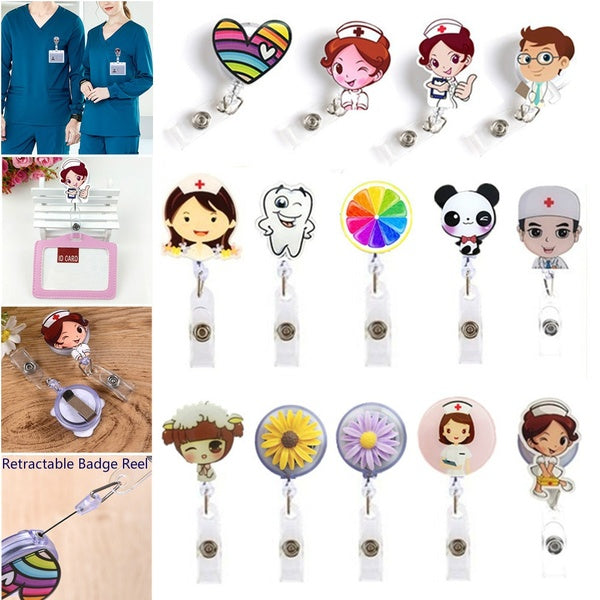 1Pcs Retractable Badge Reel Nurse Doctor Exhibiton ID Name Card Badge Holder Cute Clips Key Card Holder Belt Clips Keychain Car Pendant Key