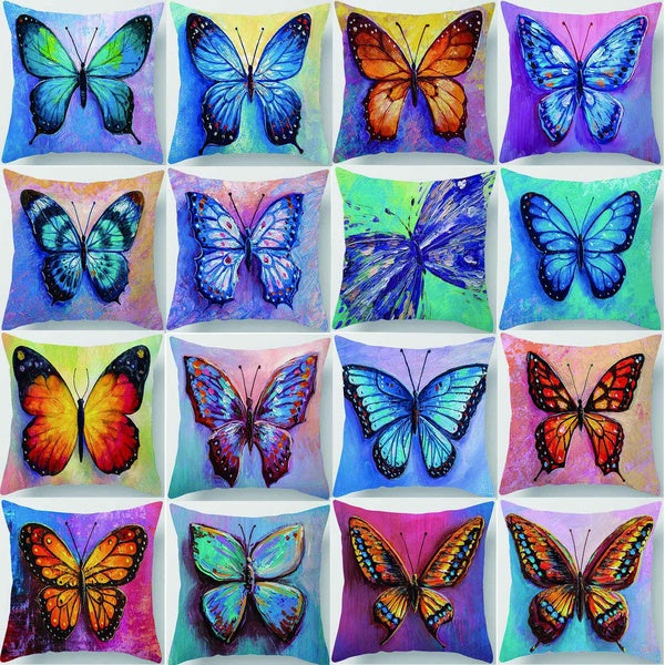Oil painting butterfly printing square pillowcase home decoration car sofa cushion cover (45cm*45cm)