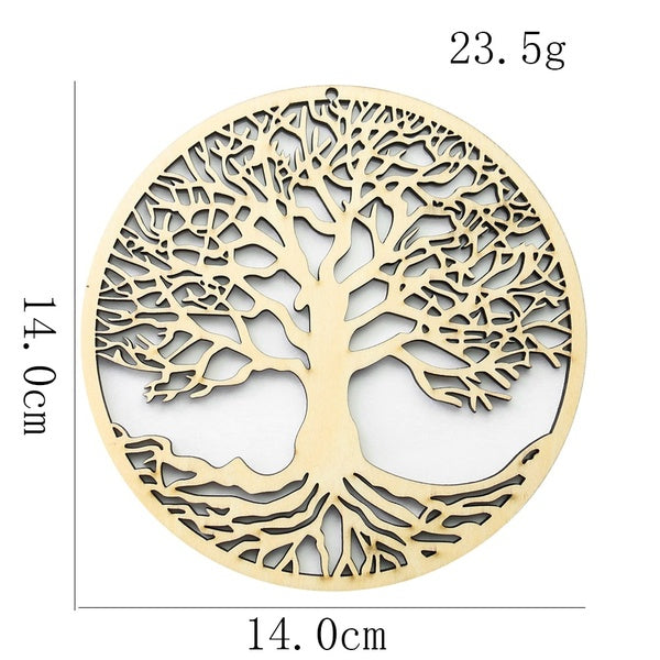 14cm Wooden Round Tree of Life Hanging Artwork Wall Decoration Sacred Hanging Ornament Yoga Meditation Craft Home Decor Coaster Cup Mat