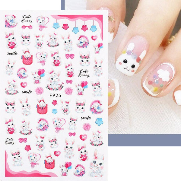 Rabbit New Year 3D Nail Stickers Cute Animals Blessing Rich Sliders For Nails Spring Flowers Decals Nail Design Manicure LEF925