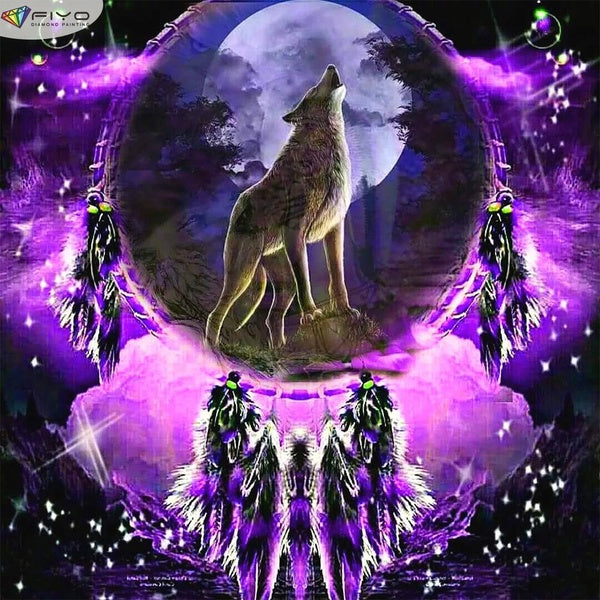 Wolf and Moon DIY 5D Diamond Painting Full Drill with Number Kits Home and Kitchen Fashion Crystal Rhinestone Cross Stitch Embroidery Paintings Canva