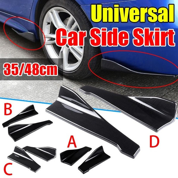 2PCS 35cm-48cm Carbon Fiber-Glossy Black Universal Car Rear Bumper Lip Splitters Apron Spoiler Car Side Skirts