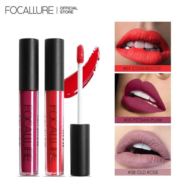 FOCALLURE Matte Liquid Lipstick Waterproof Long Lasting Velvet Lip Glosses Lightweight Nude Lipgloss Non Stick Cup Liptint Makeup Cosmetics