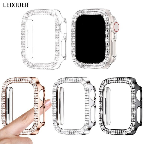 LEIXIUER Diamond Case Without Film for Apple Watch 9 8 7 41mm 45mm 6 SE 44mm 40mm 42mm 38mm Accessories Bling Bumper Protector Cover for Iwatch Serie Matron Inn