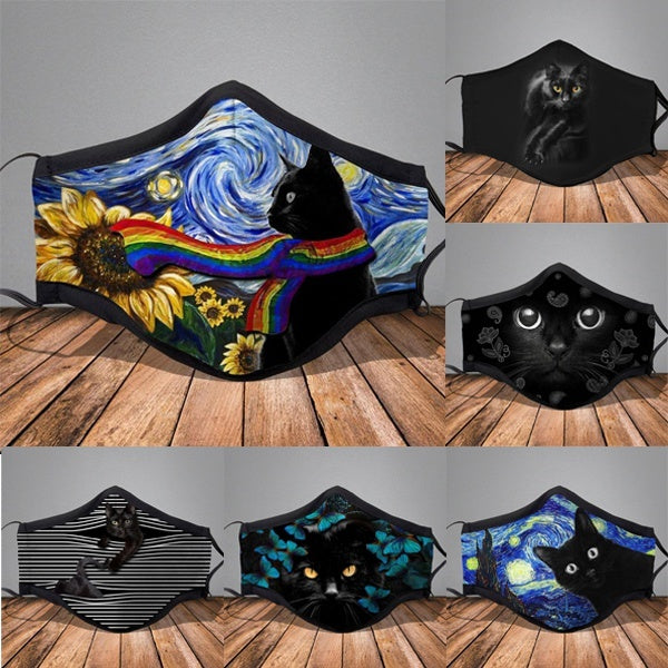 7 Styles Black Cat Face Mask，Cat Print Mask，Cat Mask, Cute Cat Mask, Funny Cat Mask, Cute Mask, Face Mask，Starry Cat Mask, Rainbow Cat Mask