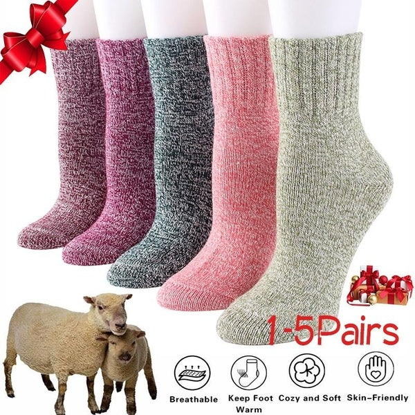 1-5 Pairs of Women's Wool Socks Thickened Warm Autumn and Winter Solid Color Retro Thermal Socks, One Size, Multi-color Knitted Winter Cold Socks Hom
