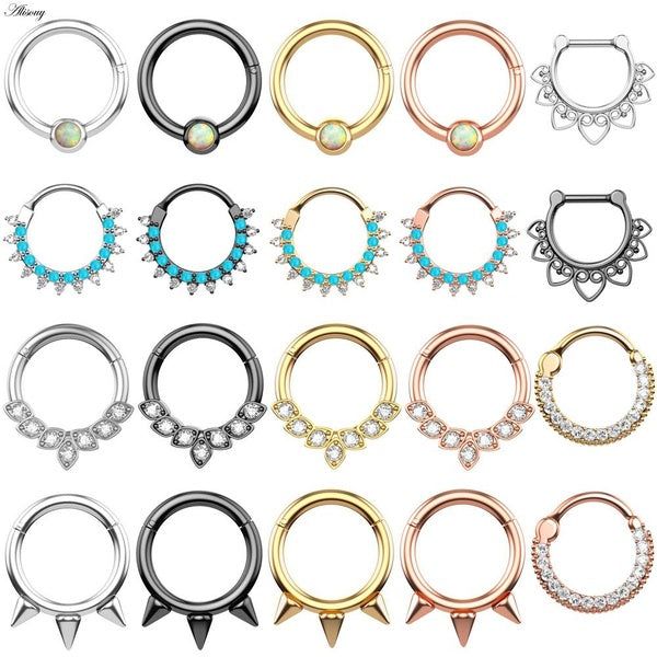 Alisouy 1 pièce 16G acier inoxydable cristal CZ articulé Septum Clicker nez anneau mamelon Daith oreille Helix Cartlage Piercing bijoux de corps