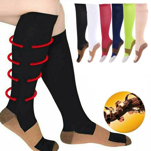 1-2-3-4-5-6-7-8 Pairs Men Women Copper Fiber Long Socks Compression Pressure Stockings Outdoor Sports Running Socks 15-20mmHg