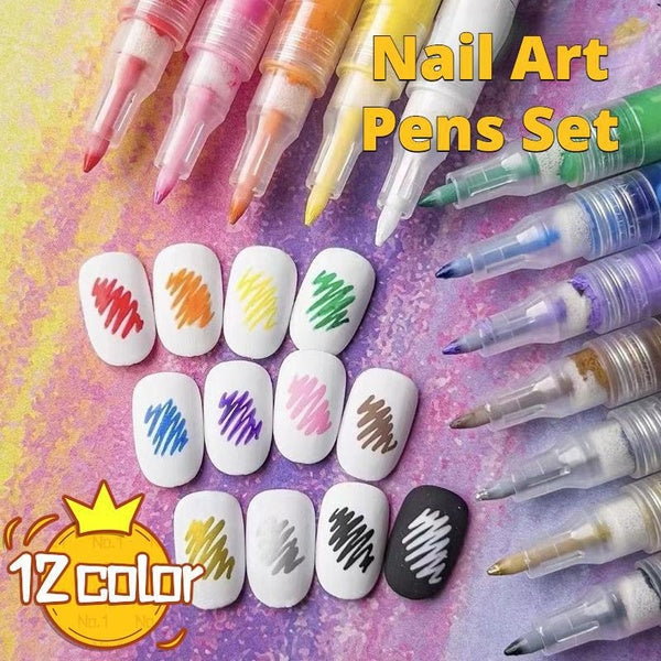 12 Color Nail Art Pens Set Nail Point Graffiti Dotting Pen Drawing Painting Liner Brush for DIY Beauty Manicure Tools