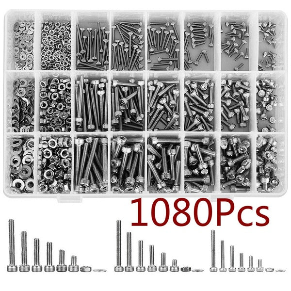1080Pcs Black M2 M3 M4 Various Sizes Screws with Caps and Washers Hex Head Bolt Nuts Assortment Kit