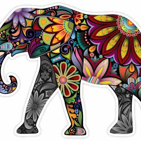 Cheerful Elephant Cartoon Art Decor Vinyl Decal Sticker 4" X 5"