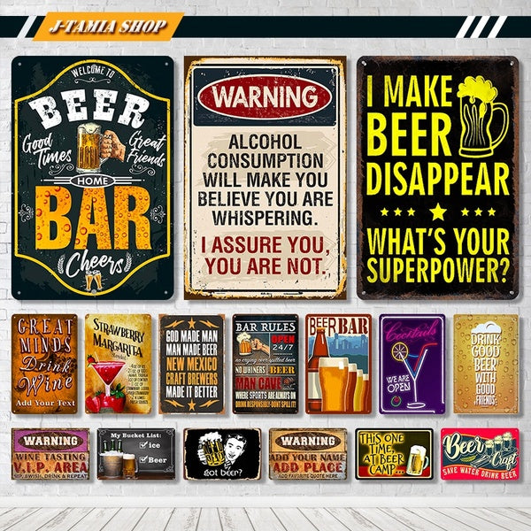 Vintage "Beer Bar" Alcohol Beer Metal Tin Signs Posters Bar Pub Motel Winery Man Cave Wall Decor