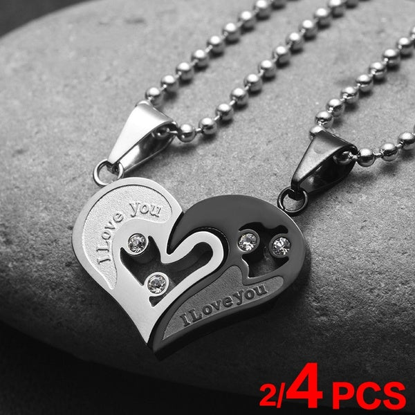 2-4pcs I Love You Stainless Steel Chain Fashion Heart Love Necklaces for Couples Paired Suspension Pendants Gifts Jewellery