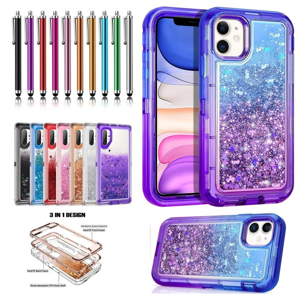 3 en 1 Glitter Clear Hard PC 3D Liquid Cover TPU Silicone Antichoc De Protection Heavy Duty Defender Bumper pour Filles Femmes Housse pour iPhone 6-7