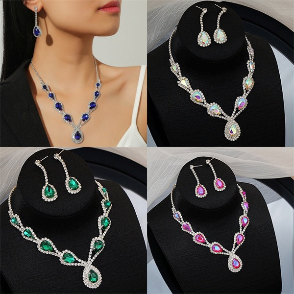 Women's Jewelry Set Rhinestone Crystal Bride Statement Choker Necklace Earrings Set for Wedding Party