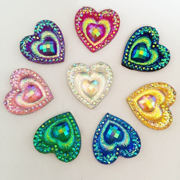 DIY Craft 40Pcs Of 16mm AB Color Resin Heart Rhinestone Flat Back Bottom Clothing Accessories