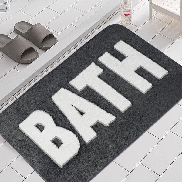 1pc Microfiber Letter Print Bath Rug, Soft Non-Slip Absorbent Bath Mat, Funny Carpet For Home Bathroom, Machine Washable Shower Carpet For Toilet Are