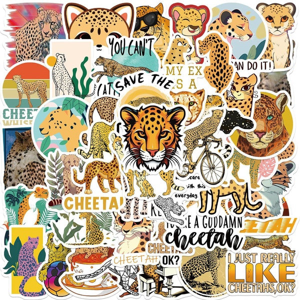10-50Pcs Cartoon Cheetah Stickers Wild Animal Hunting Leopard Graffiti Stickers for DIY Luggage Laptop Skateboard Motorcycle Bicycle Stickers