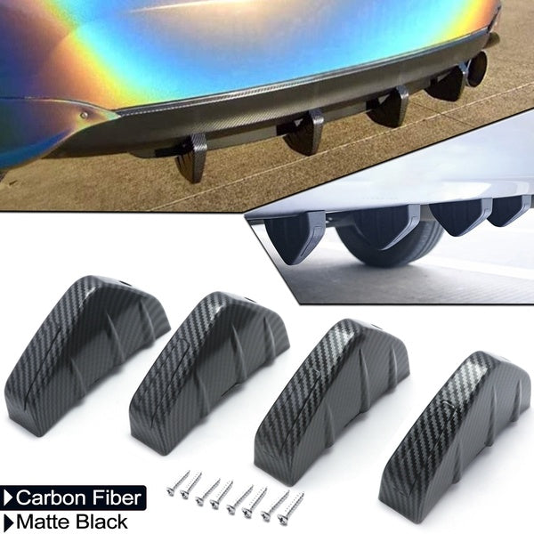 Carbon FIber-Matte Black Car Rear Bumper Splitter Sharp Fins Diffuser Spoiler Protector Molding Cover Auto Accessories 4pcs-set
