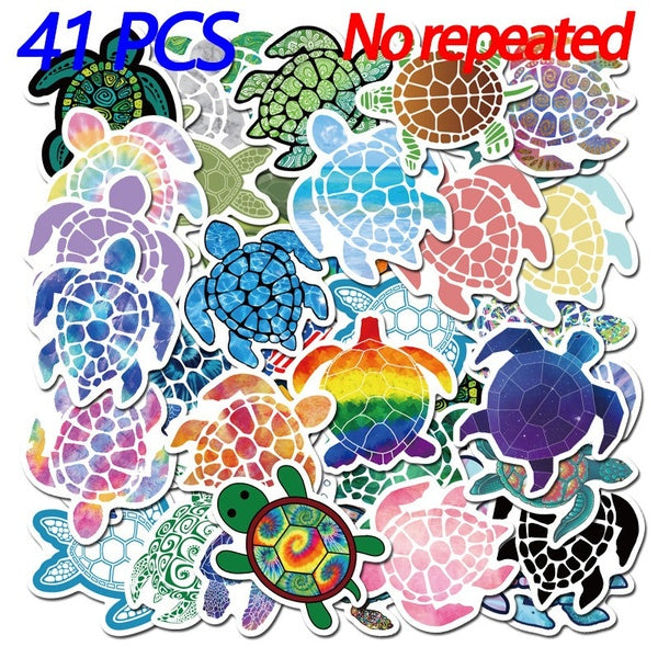 Waterproof PVC Cute Cartoon Turtle Stickers Fekrun Tortoise Luggage Skateboard Suitcase Snowboard Motorcycle Bike Laptop Sticker, Pack of 41