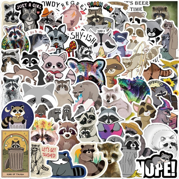 10-50-100Pcs Cartoon Animal Raccoon Stickers Procyon Lotor Graffiti Stickers Cute Scrapbook Laptop Suitcase Kids Toys Diy Waterproof Decal Stickers