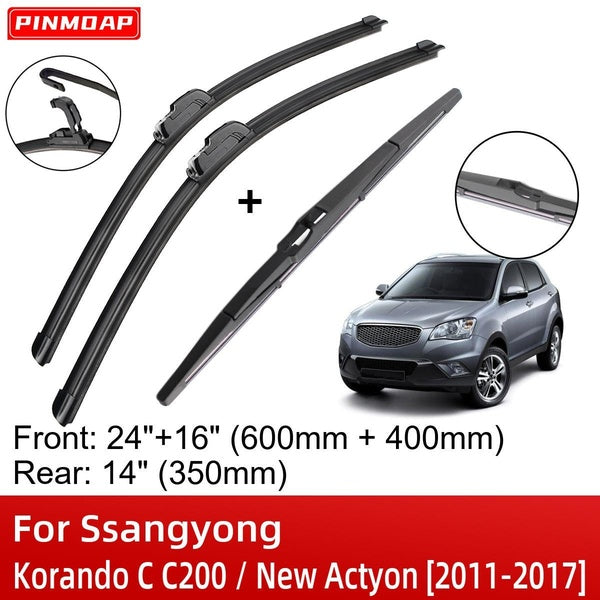 Car Wiper Blades For Ssangyong Korando C C200 - New Actyon 2011-2017 24" 16" 14" Front Rear Wiper Blades Brushes Cutter Accessories 2011 2012 2013 20