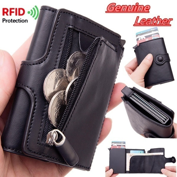 RFID Blocking Wallet Men Genuine Leather Wallet Automatic Card Holder