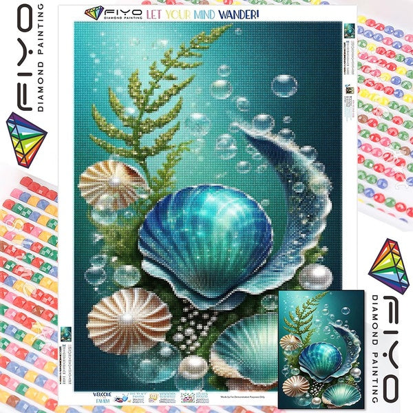 FIYO DIY 5D Shell Diamond Painting Full Drill with Number Kits Home and Kitchen Fashion Mosaic Diamond Painting Canvas Wall Decoration Gift Crafts fo