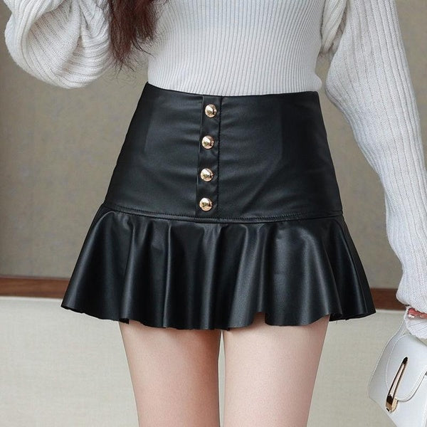 Faux Leather Mini Skirts For Women Pu Leather Pencil Skirts A Line Short Skirts Bodycon Skirts - Black