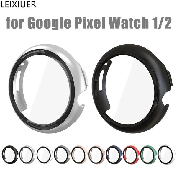LEIXIUER PC Case with Film for Google Pixel Watch-Pixel Watch 2 Screen Protector Tempered Bumper Cover Frame Film PC Hard-Shell for Pixel Watch Acces