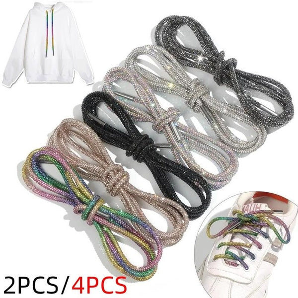 4pcs-2pcs Rhinestone Shoe Laces Luxury Glitter Rope Crystal Bling Bling Shiny Round Shoelaces Drawstring Cords Replacement for DIY Sneakers Sweatpant