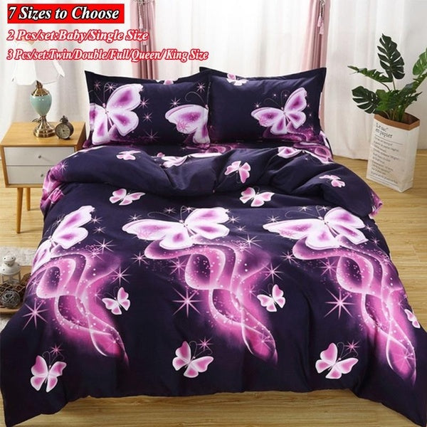 Fashion 3D Romantic Purple Butterfly Print Home Living 2-3Pcs Comfortable Duvet Cover Set Pillow Case Bedding Sets(Baby-Single-Twin-Double-Full-Queen