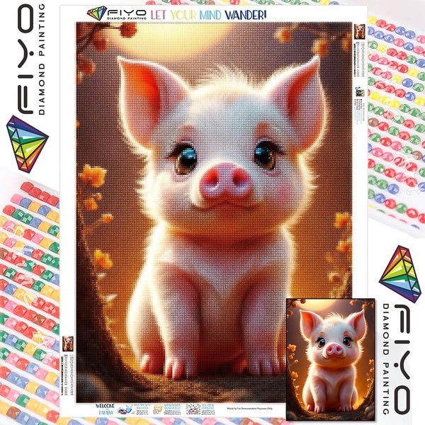 FIYO DIY 5D Pig Diamond Painting Full Drill with Number Kits Home and Kitchen Fashion Mosaic Diamond Painting Canvas Wall Decoration Gift Crafts for