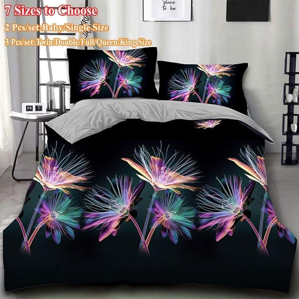 2-3PCS New Floral Print Bedding Set Comfortable and Stylish Bed Set Baby-Single-Twin-Double-Full-Queen-King Size(No Filler)