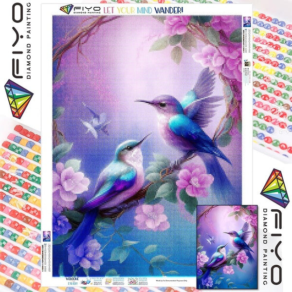 FIYO DIY 5D Bird Diamond Painting Full Drill with Number Kits Home and Kitchen Fashion Mosaic Diamond Painting Canvas Wall Decoration Gift Crafts for