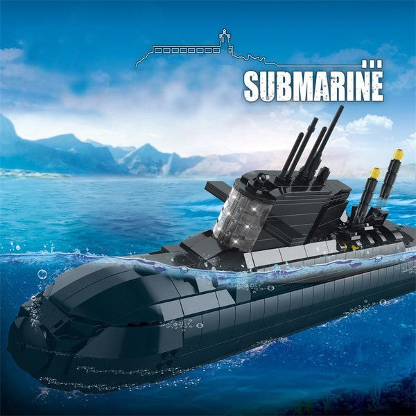 WW2 Military Model The Type 094 Strategic Submarine Include Lights Collection Ornaments Building Blocks Bricks Toys Gifts